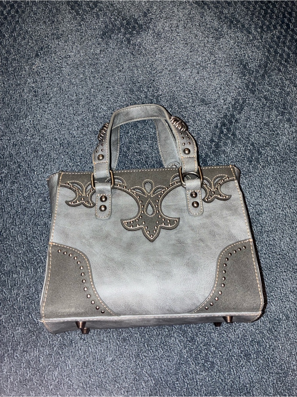 Montana West Metallic Gray Studded Satchel Handbag